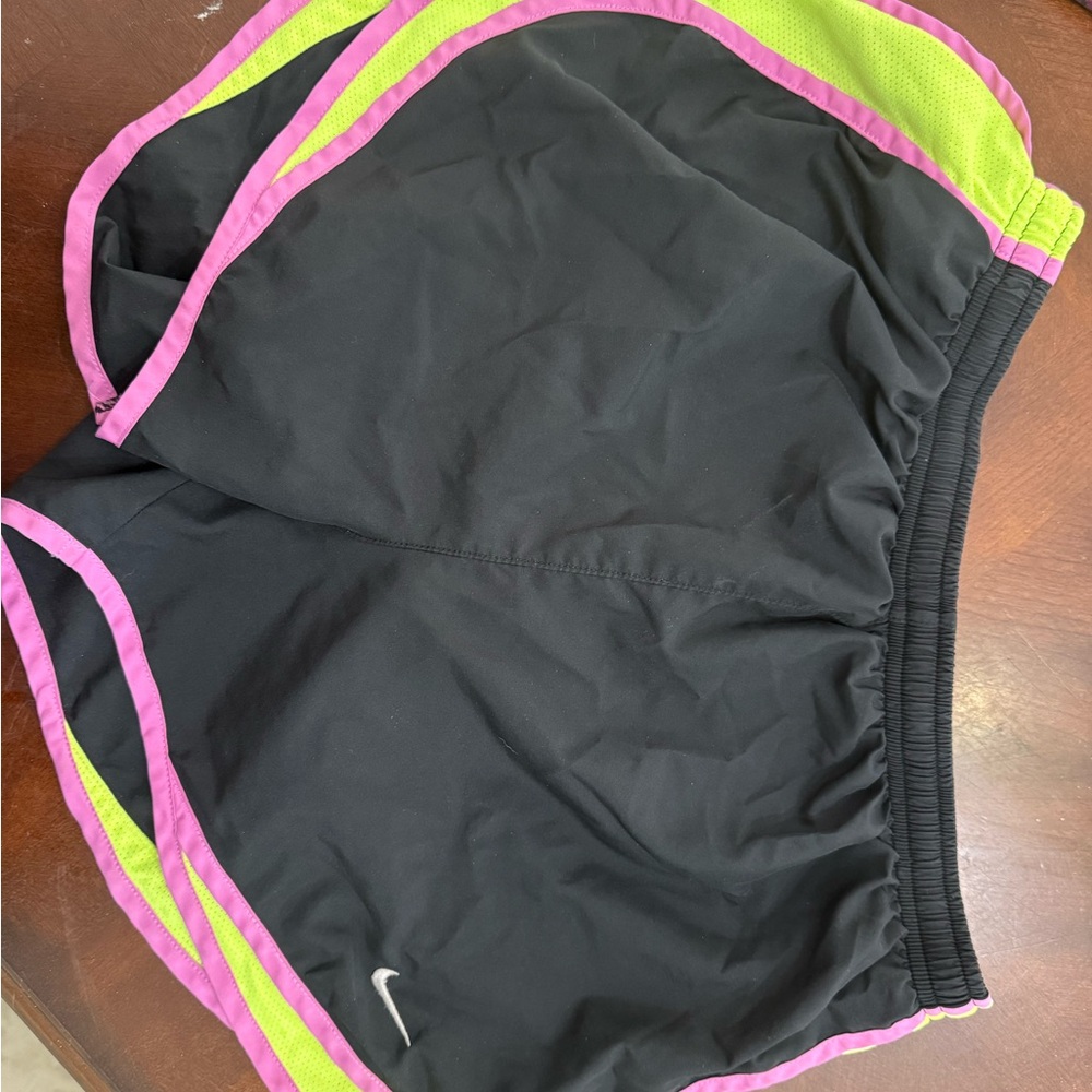 Nike Black Athletic Shorts with Pink and Green Trim